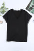 Lace Trim V Neck Short Sleeve Knit Top