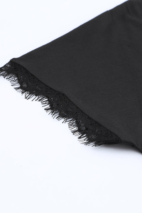 Lace Trim V Neck Short Sleeve Knit Top