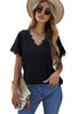 Lace Trim V Neck Short Sleeve Knit Top