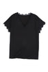 Lace Trim V Neck Short Sleeve Knit Top