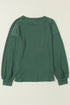 Lace Trim Waffle Knit Long Sleeve Relaxed Pullover