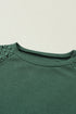 Lace Trim Waffle Knit Long Sleeve Relaxed Pullover