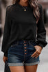 Lace Trim Waffle Knit Long Sleeve Relaxed Pullover