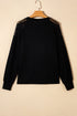 Lace Trim Waffle Knit Long Sleeve Relaxed Pullover