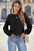 Lace Trim Waffle Knit Long Sleeve Relaxed Pullover