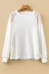 Lace Trim Waffle Knit Long Sleeve Relaxed Pullover