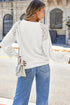 Lace Trim Waffle Knit Long Sleeve Relaxed Pullover