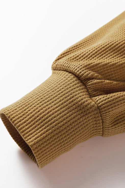 Lace Trim Waffle Knit Long Sleeve Relaxed Pullover