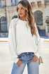 Lace Trim Waffle Knit Long Sleeve Relaxed Pullover