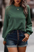Lace Trim Waffle Knit Long Sleeve Relaxed Pullover