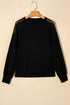 Lace Trim Waffle Knit Long Sleeve Relaxed Pullover