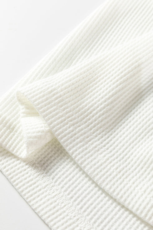 Lace Trim Waffle Knit Long Sleeve Relaxed Pullover