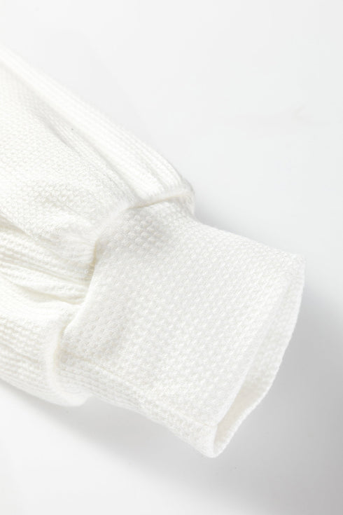 Lace Trim Waffle Knit Long Sleeve Relaxed Pullover