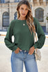 Lace Trim Waffle Knit Long Sleeve Relaxed Pullover