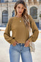 Lace Trim Waffle Knit Long Sleeve Relaxed Pullover