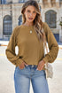Lace Trim Waffle Knit Long Sleeve Relaxed Pullover