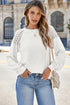 Lace Trim Waffle Knit Long Sleeve Relaxed Pullover
