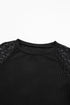 Lace Trim Waffle Knit Long Sleeve Relaxed Pullover