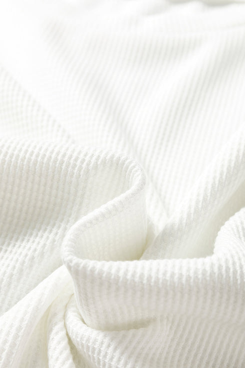 Lace Trim Waffle Knit Long Sleeve Relaxed Pullover