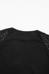 Lace Trim Waffle Knit Long Sleeve Relaxed Pullover