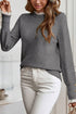 Lace Trimmed Crew Neck Button Cuff Knit Sweater