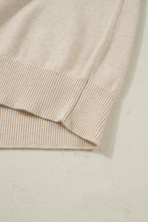 Lace Trimmed Crew Neck Button Cuff Knit Sweater