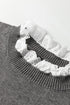 Lace Trimmed Crew Neck Button Cuff Knit Sweater