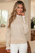 Lace Trimmed Crew Neck Button Cuff Knit Sweater