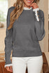 Lace Trimmed Crew Neck Button Cuff Knit Sweater