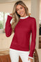 Lace Trimmed Crew Neck Button Cuff Knit Sweater
