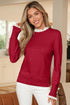 Lace Trimmed Crew Neck Button Cuff Knit Sweater