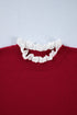 Lace Trimmed Crew Neck Button Cuff Knit Sweater