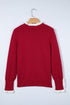 Lace Trimmed Crew Neck Button Cuff Knit Sweater