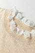 Lace Trimmed Crew Neck Button Cuff Knit Sweater