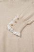 Lace Trimmed Crew Neck Button Cuff Knit Sweater