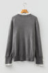 Lace Trimmed Crew Neck Button Cuff Knit Sweater