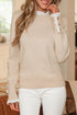 Lace Trimmed Crew Neck Button Cuff Knit Sweater
