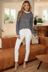 Lace Trimmed Crew Neck Button Cuff Knit Sweater