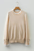 Lace Trimmed Crew Neck Button Cuff Knit Sweater