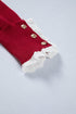Lace Trimmed Crew Neck Button Cuff Knit Sweater