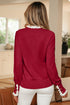 Lace Trimmed Crew Neck Button Cuff Knit Sweater