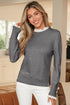 Lace Trimmed Crew Neck Button Cuff Knit Sweater