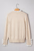 Lace Trimmed Crew Neck Button Cuff Knit Sweater