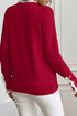 Lace Trimmed Crew Neck Button Cuff Knit Sweater