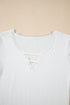 Lace Trimmed Ribbed Knit Slim Fit Short Sleeve Top