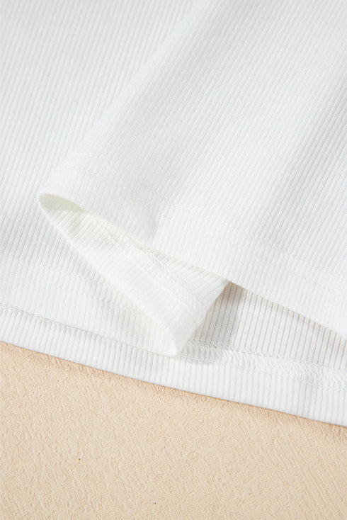 Lace Trimmed Ribbed Knit Slim Fit Short Sleeve Top