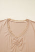 Lace Trimmed Sweetheart Neckline Ruched Long Sleeve Top