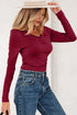 Lace Trimmed Sweetheart Neckline Ruched Long Sleeve Top