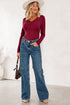 Lace Trimmed Sweetheart Neckline Ruched Long Sleeve Top