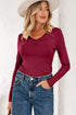 Lace Trimmed Sweetheart Neckline Ruched Long Sleeve Top